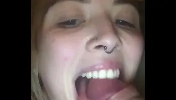 Blonde babe devours thick cock with pierced tit sensations